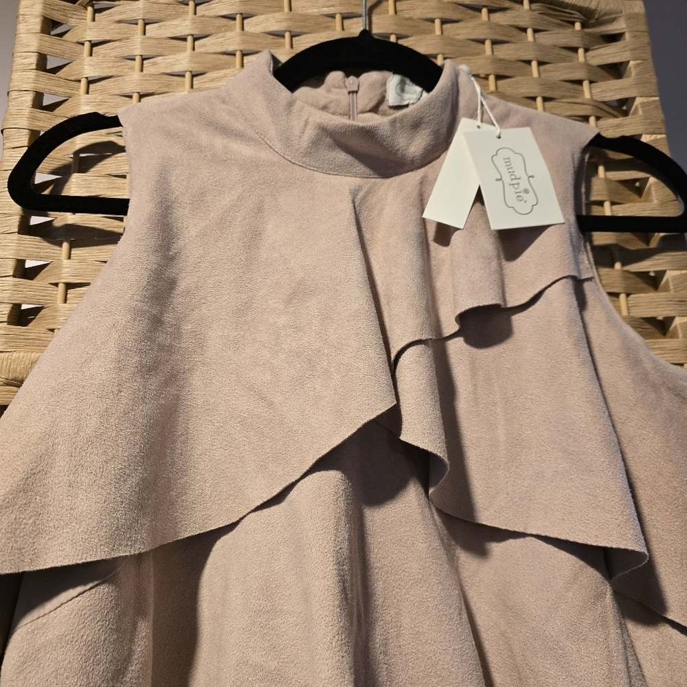 Mud Pie Carley faux suede dress in dusty rose with tiered ruffles - Picture 5 of 9